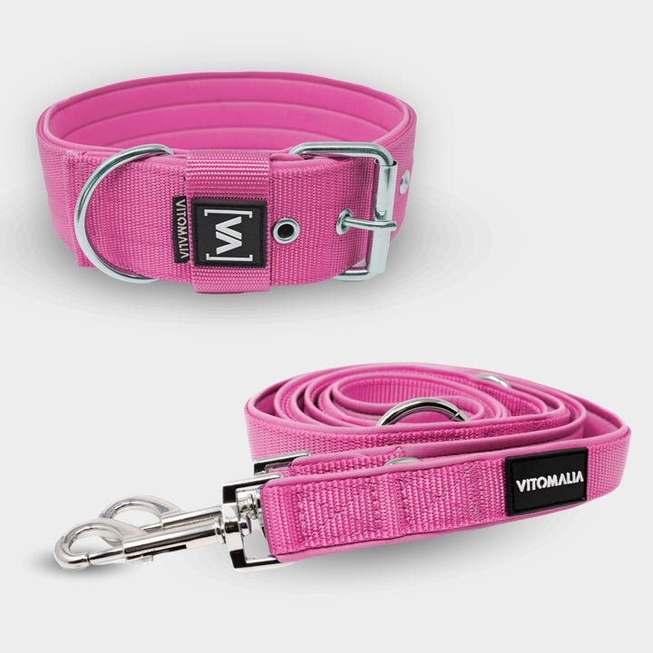 Bundle Classic Edition Pink Set - Collare + Guinzaglio per cane triplo regolabile da 2,2 m Guinzaglio per cane