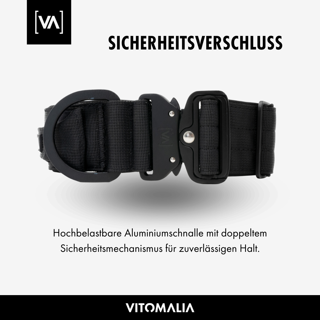 Taktisches Hundehalsband mit belastbarer Schnalle & Magnet Handgriff - Schwarz - Vitomalia - Hundehalsband Extreme Edition