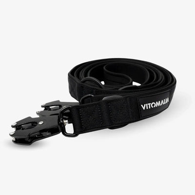 Tactical adjustable Dog Leash with hard aluminium frog carabiner black