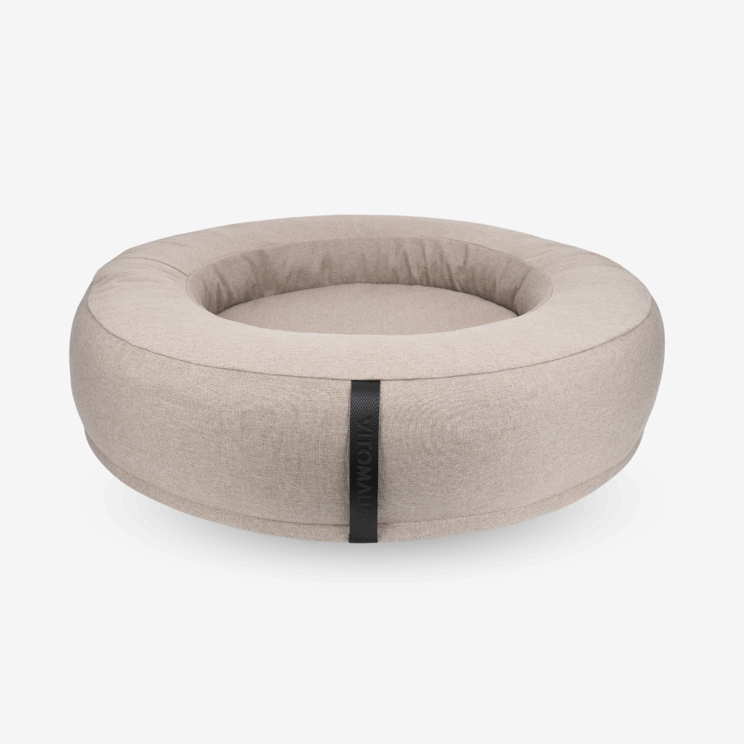 Orthopädisches Donut Hundebett – RePET Linen in Taupe